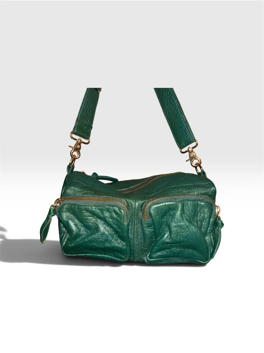 Anthropologie Emerald Leather Crossbody Bag with Dual Front Pockets